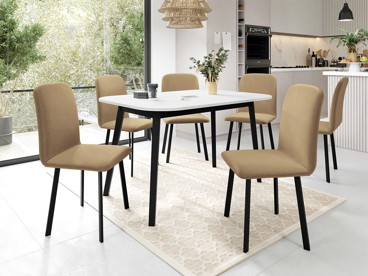 Borðstofusett Edmond 117 (Hvítur + Svartur)