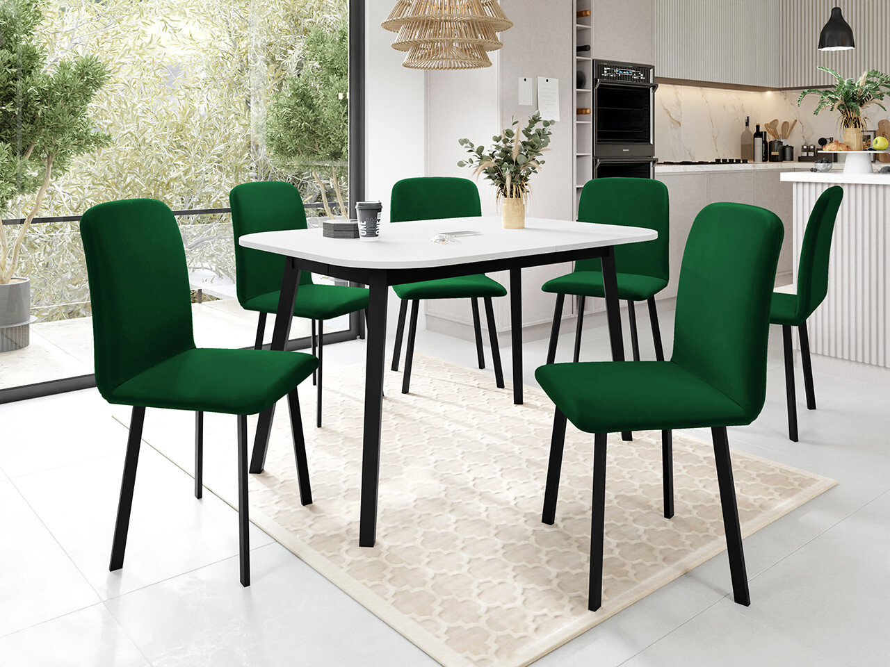 Borðstofusett Edmond 117 (Hvítur + Svartur)