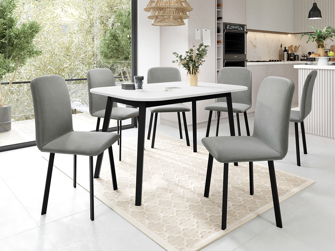 Borðstofusett Edmond 117 (Hvítur + Svartur)