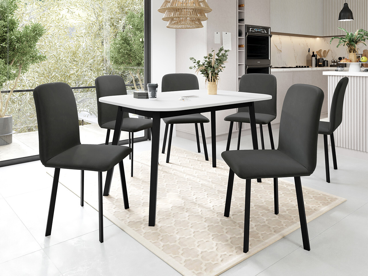 Borðstofusett Edmond 117 (Hvítur + Svartur)
