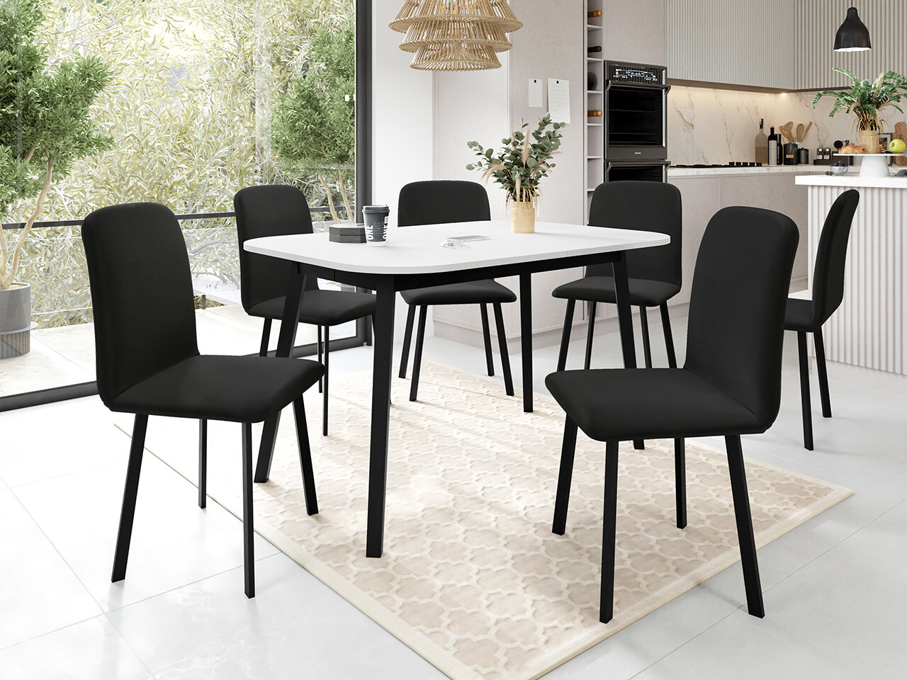 Borðstofusett Edmond 117 (Hvítur + Svartur)