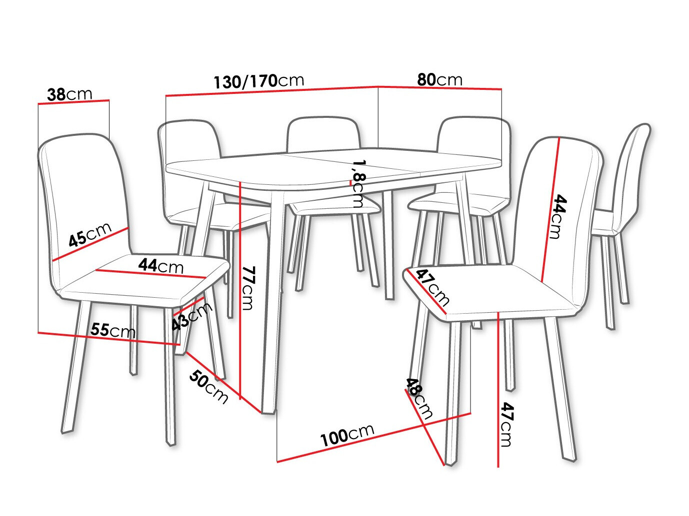Borðstofusett Edmond 117 (Hvítur + Svartur)