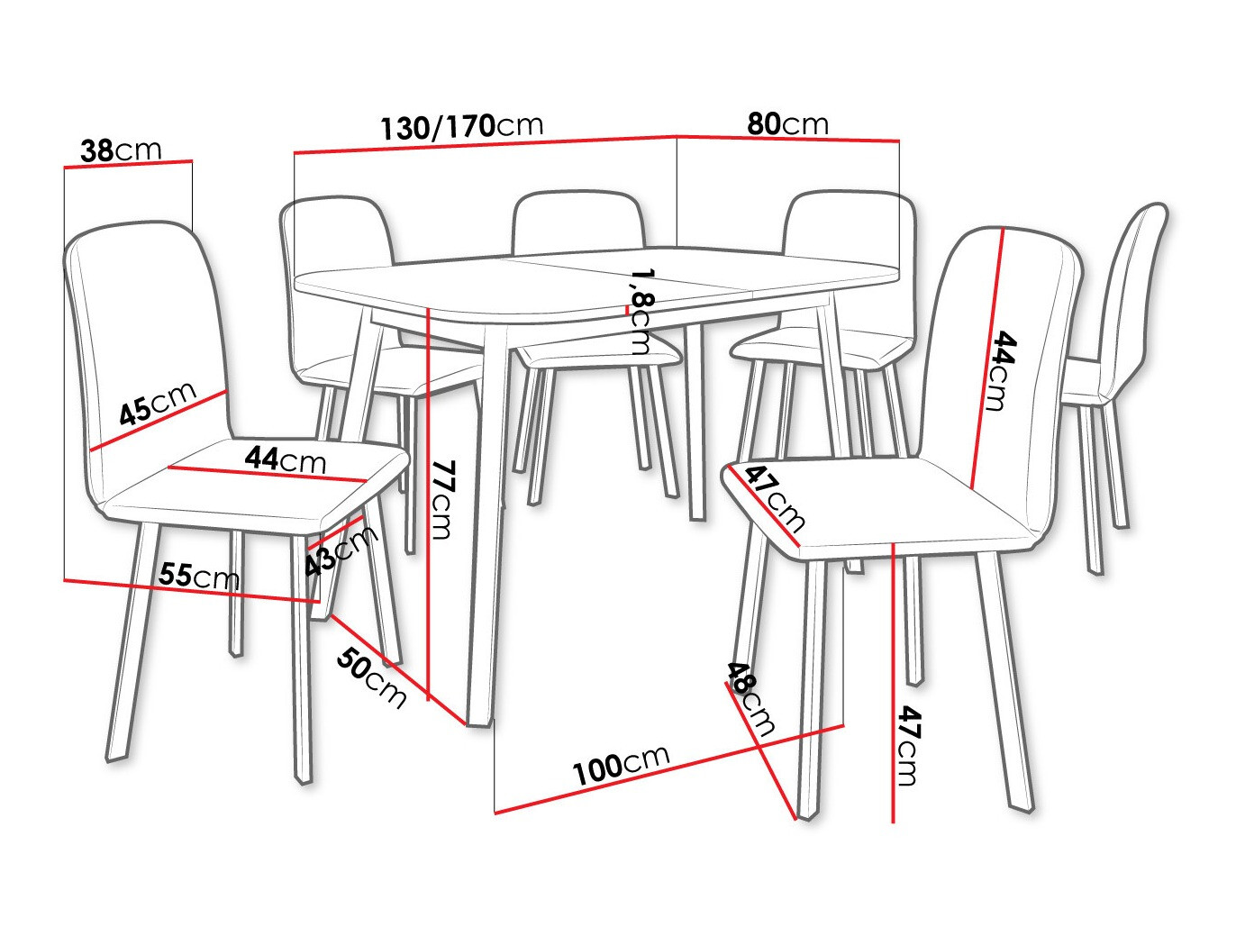 Borðstofusett Edmond 117 (Hvítur + Svartur)