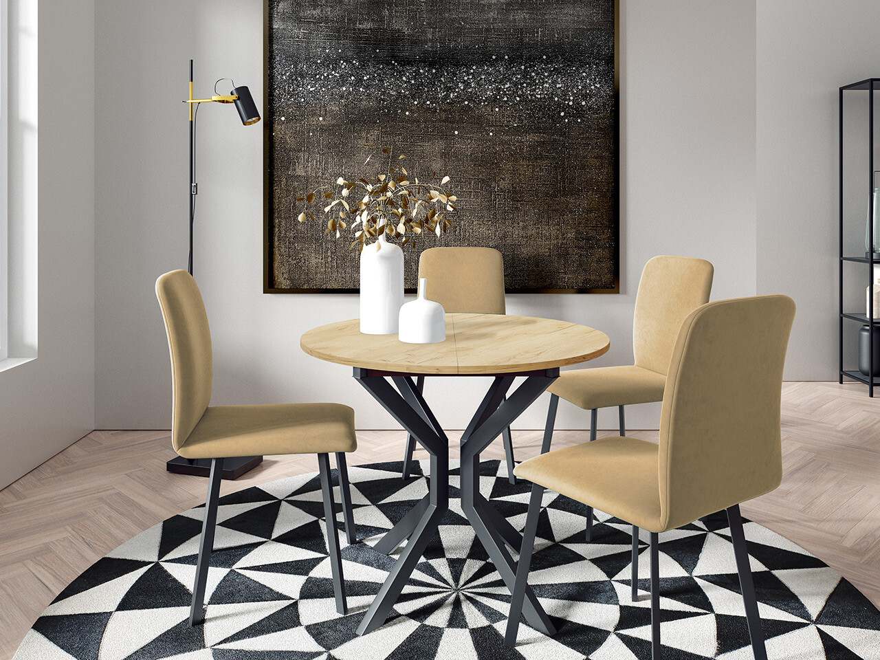 Borðstofusett Edmond 118 (Craft-gyllt eik + Svartur)
