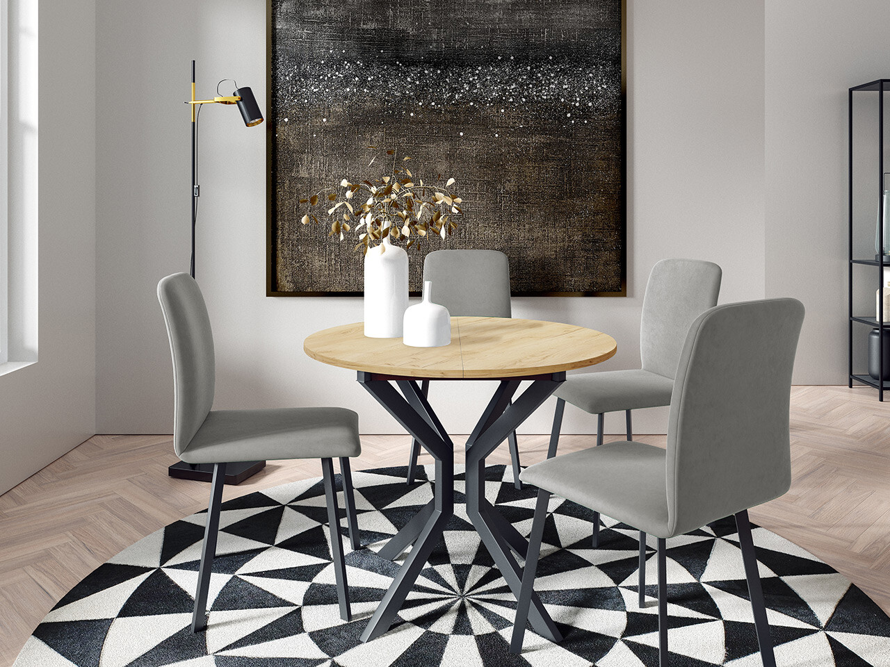 Borðstofusett Edmond 118 (Craft-gyllt eik + Svartur)