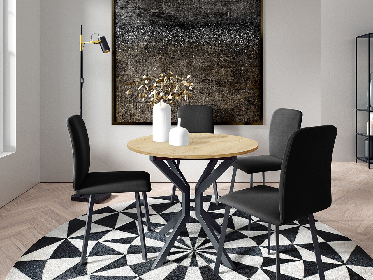Borðstofusett Edmond 118 (Craft-gyllt eik + Svartur)