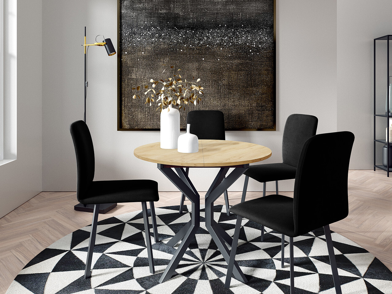 Borðstofusett Edmond 118 (Craft-gyllt eik + Svartur)