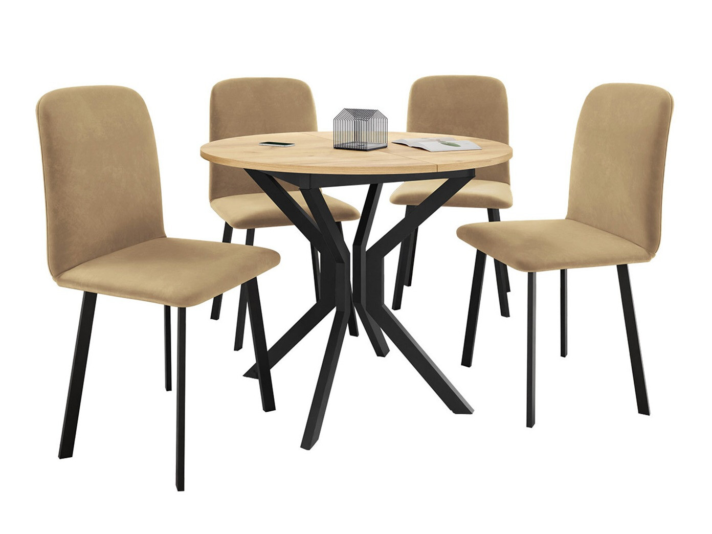 Borðstofusett Edmond 118 (Craft-gyllt eik + Svartur)