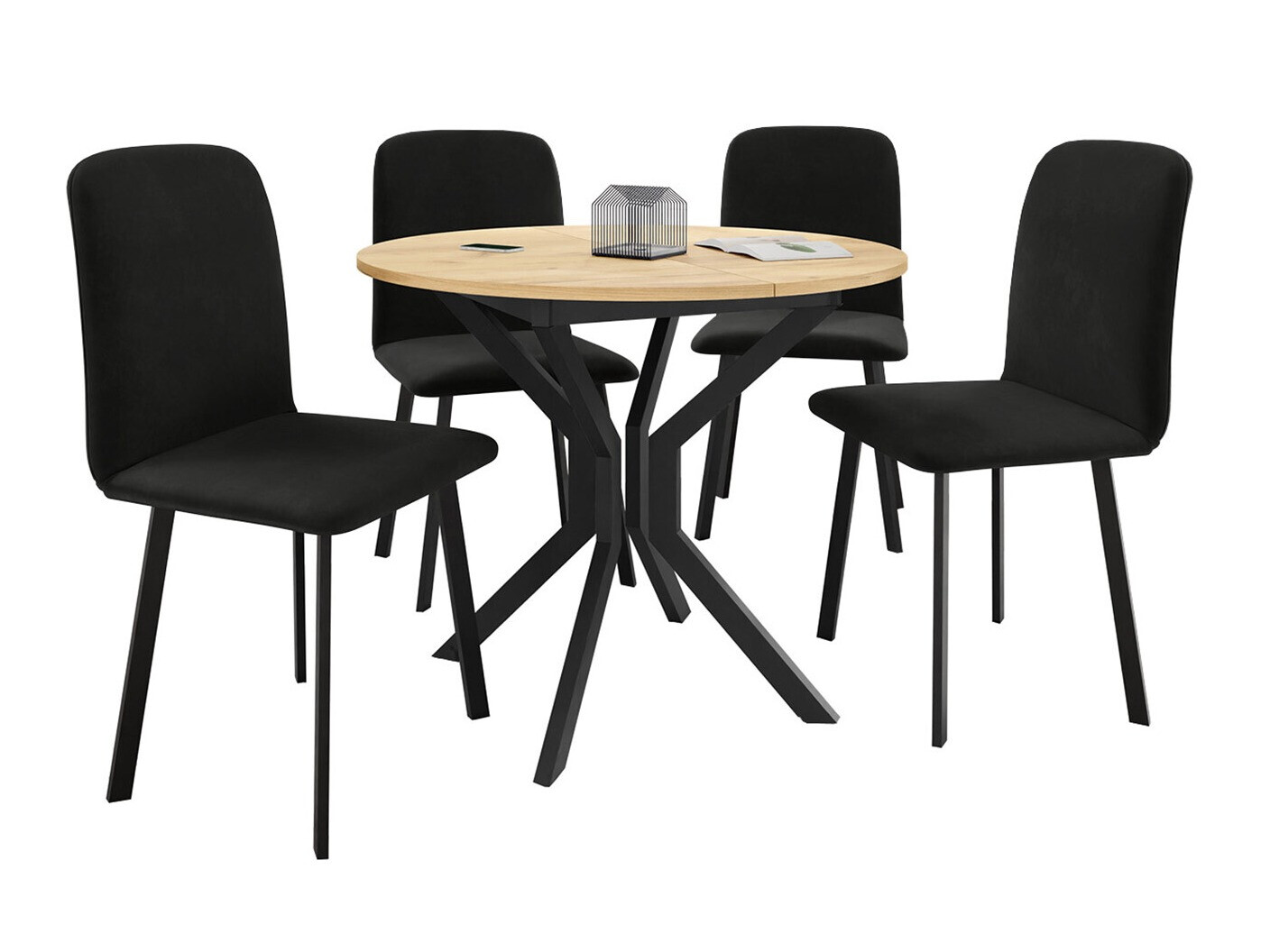 Borðstofusett Edmond 118 (Craft-gyllt eik + Svartur)