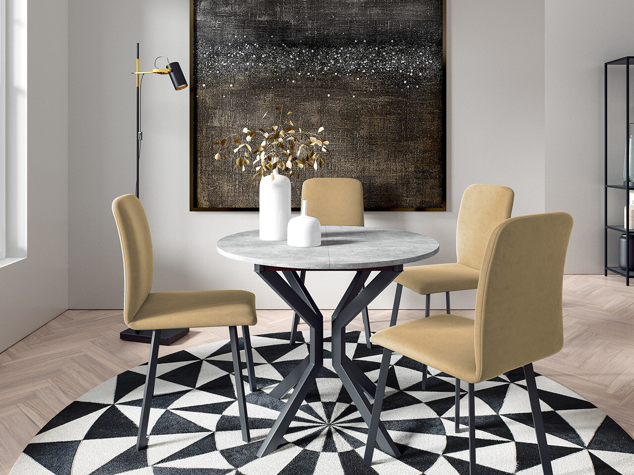 Borðstofusett Edmond 118 (Grár marmari + Svartur)