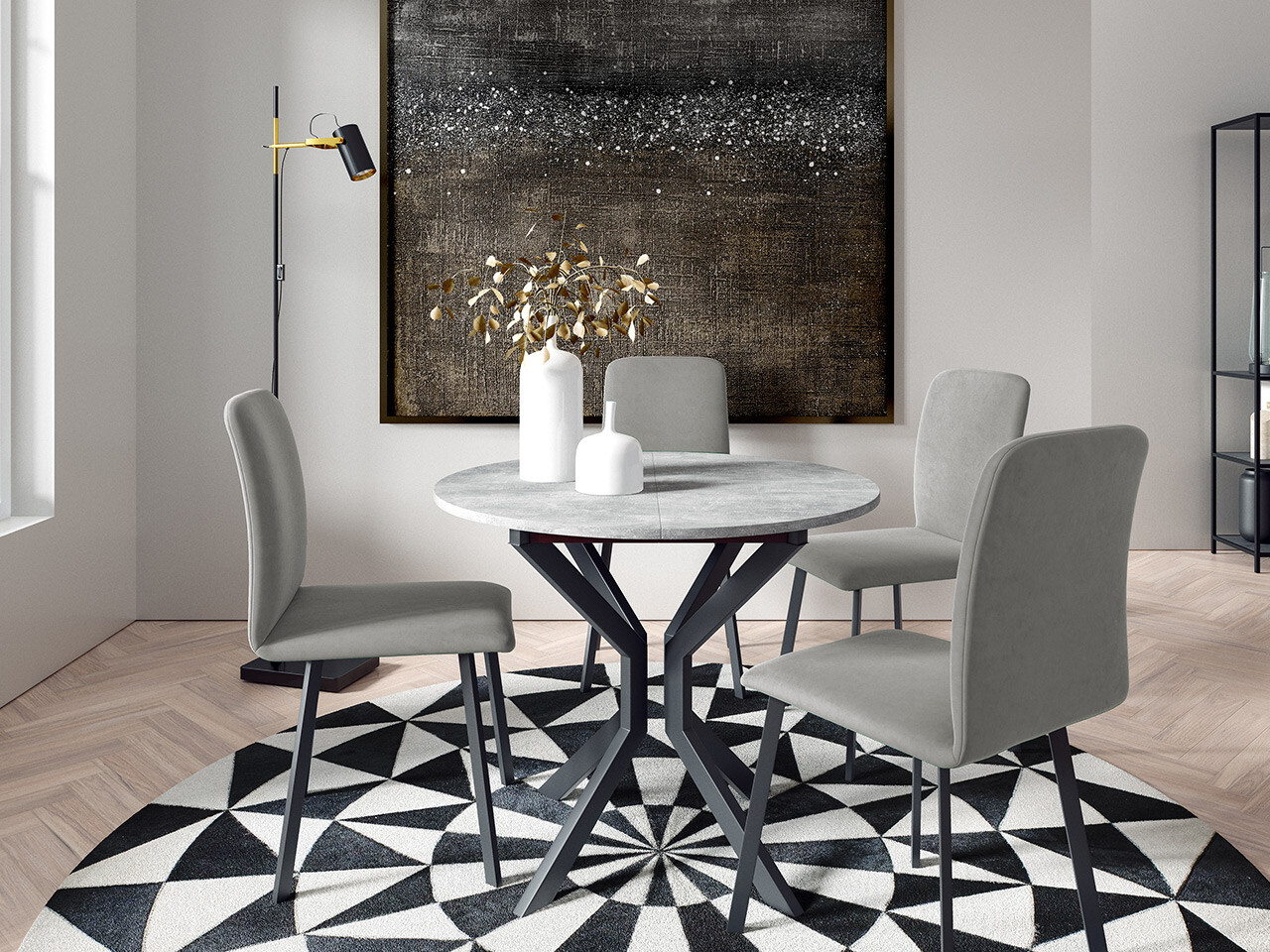 Borðstofusett Edmond 118 (Grár marmari + Svartur)