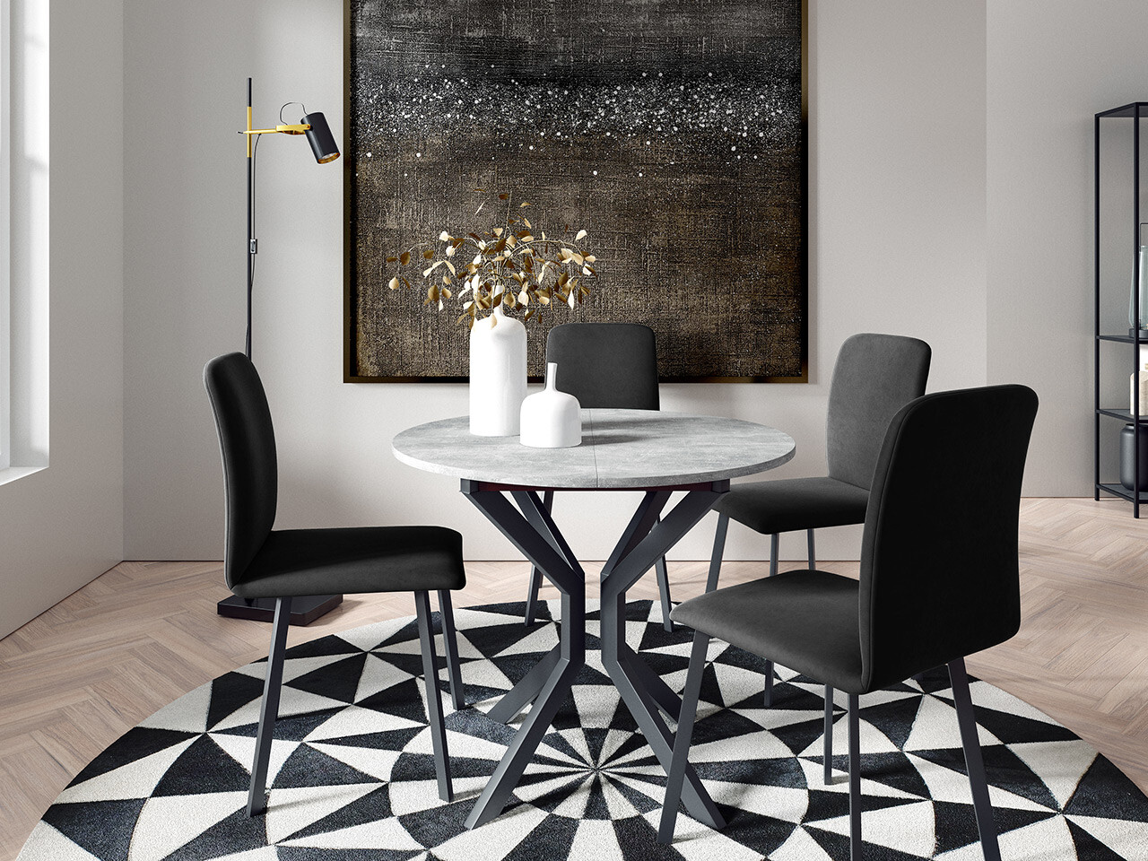 Borðstofusett Edmond 118 (Grár marmari + Svartur)
