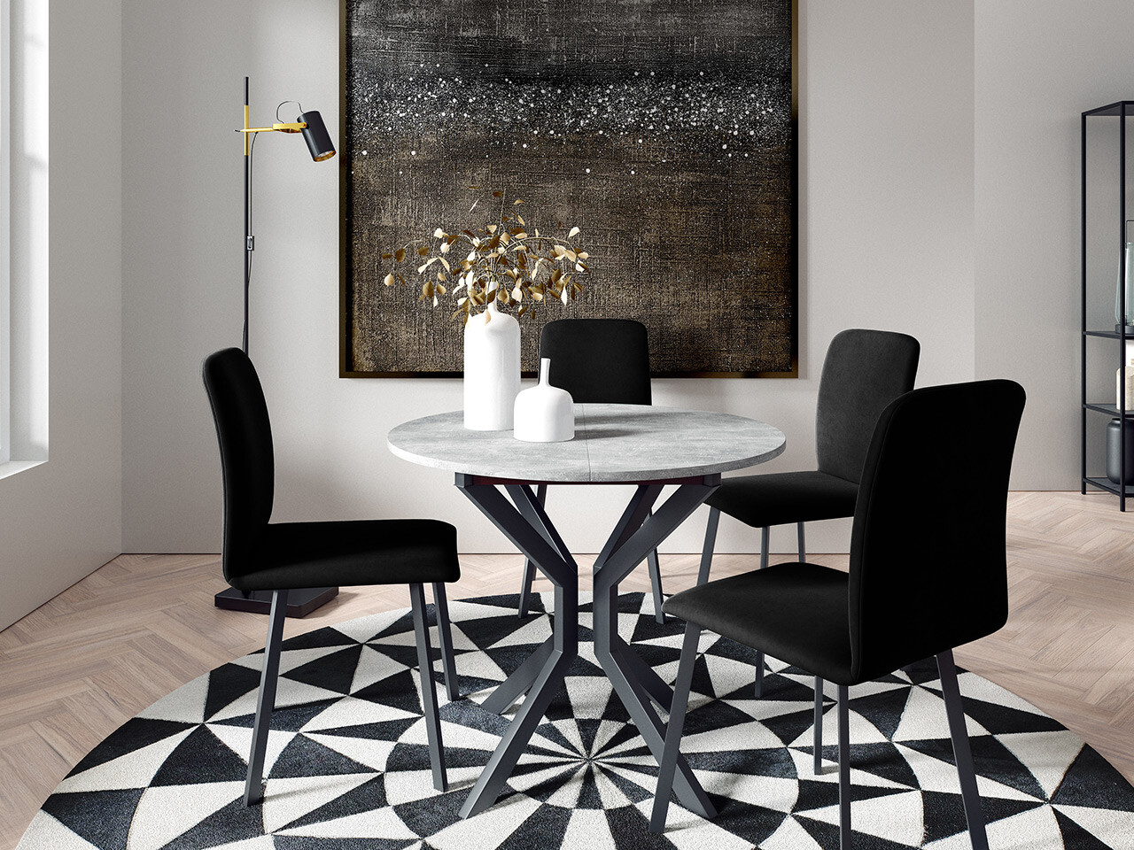 Borðstofusett Edmond 118 (Grár marmari + Svartur)