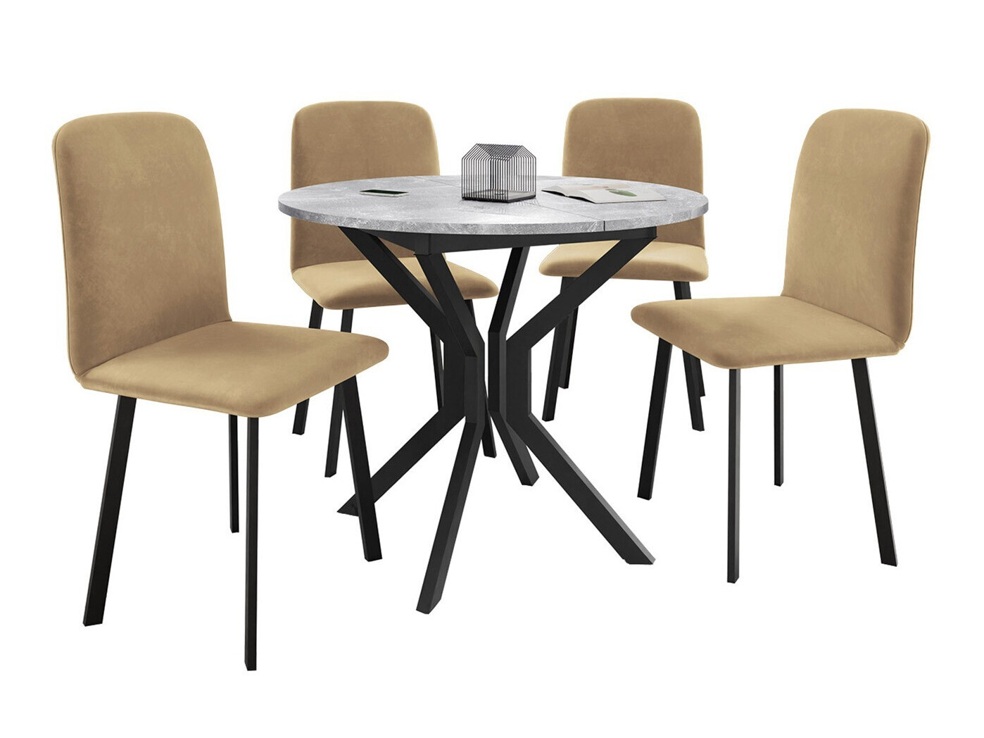 Borðstofusett Edmond 118 (Grár marmari + Svartur)