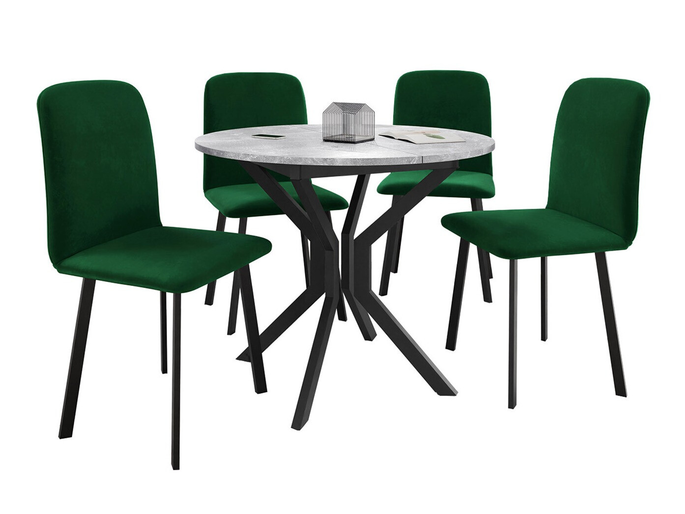 Borðstofusett Edmond 118 (Grár marmari + Svartur)
