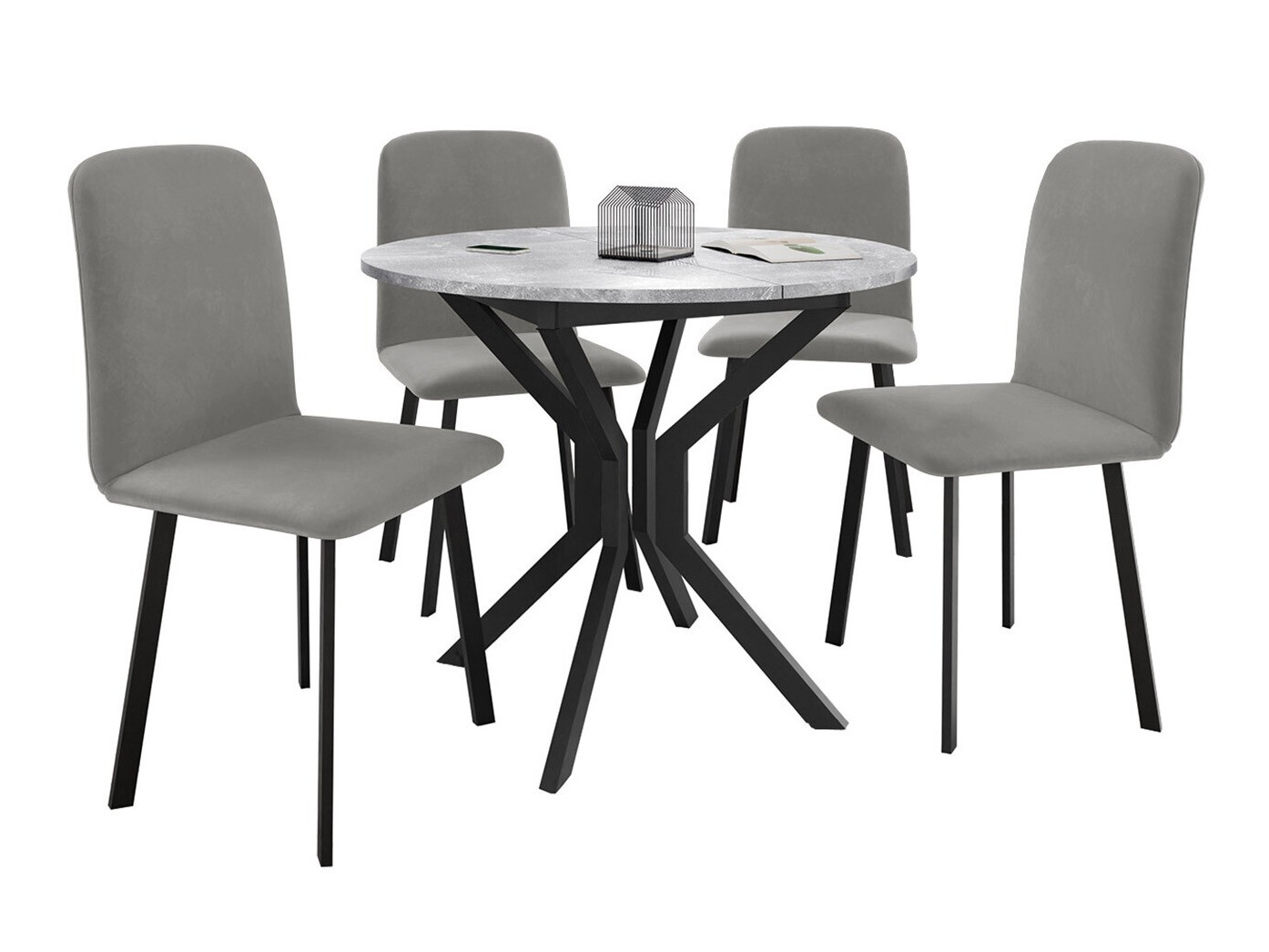Borðstofusett Edmond 118 (Grár marmari + Svartur)