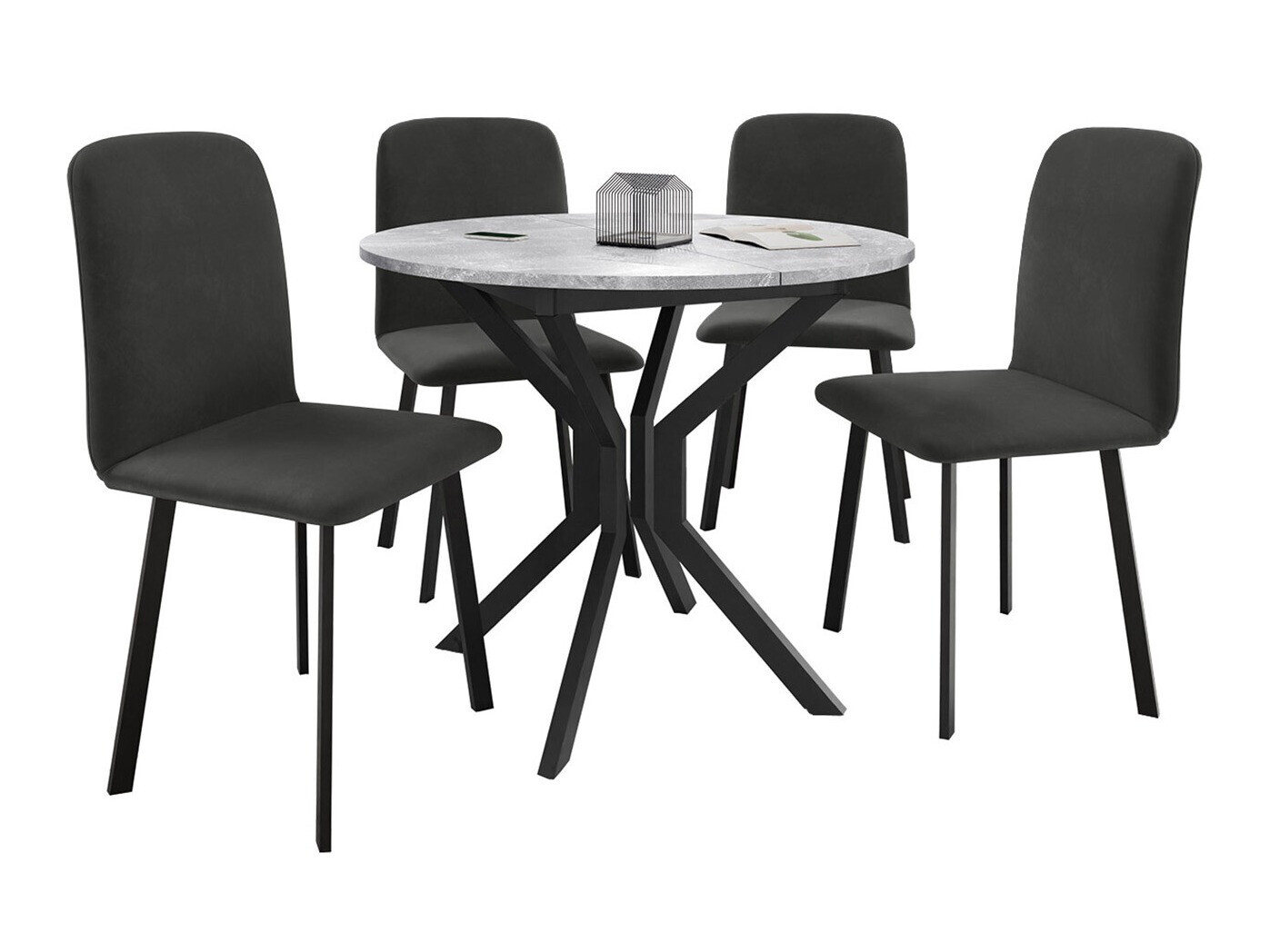 Borðstofusett Edmond 118 (Grár marmari + Svartur)