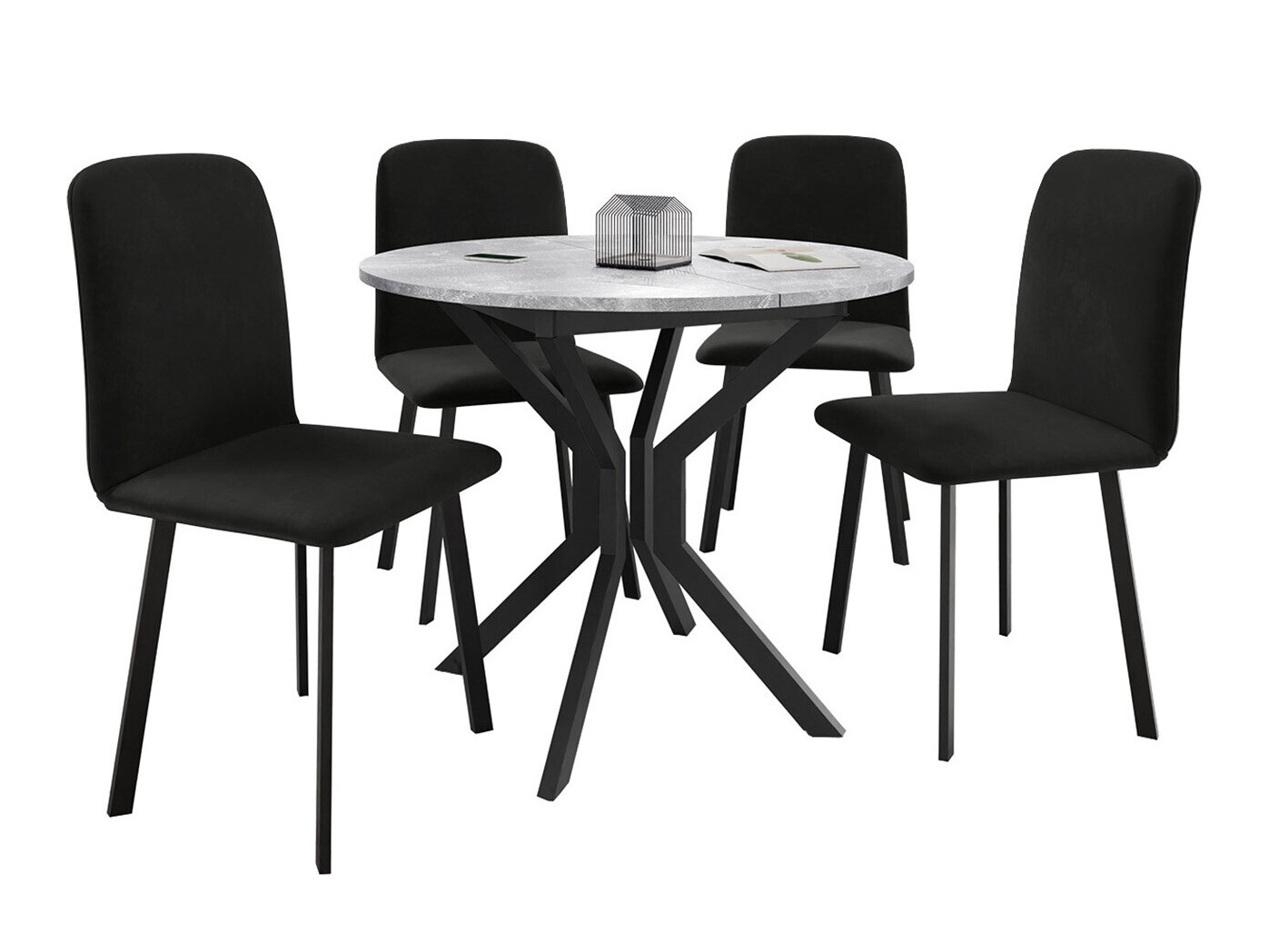 Borðstofusett Edmond 118 (Grár marmari + Svartur)
