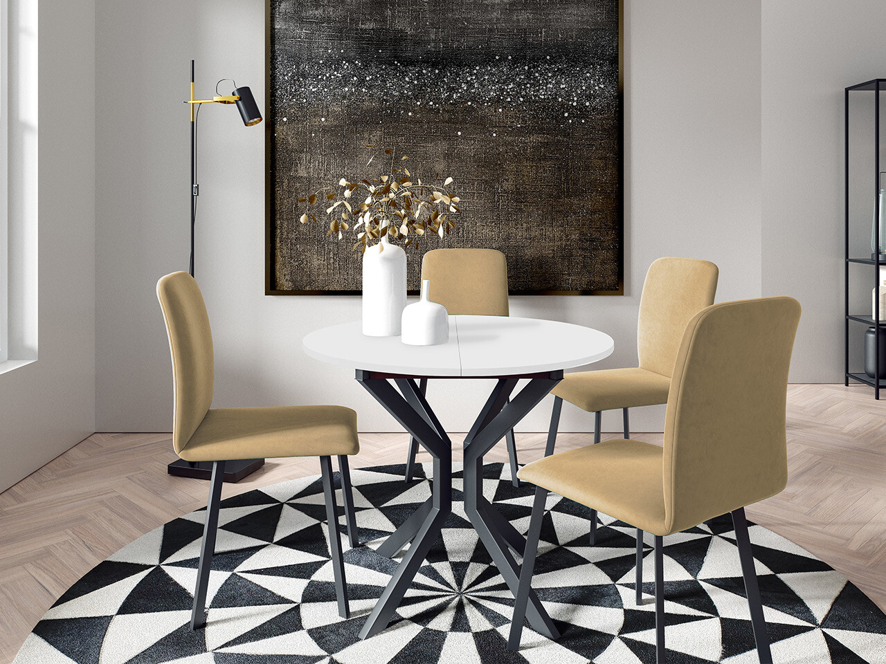 Borðstofusett Edmond 118 (Hvítur + Svartur)