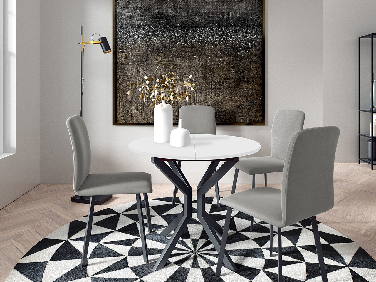 Borðstofusett Edmond 118 (Hvítur + Svartur)
