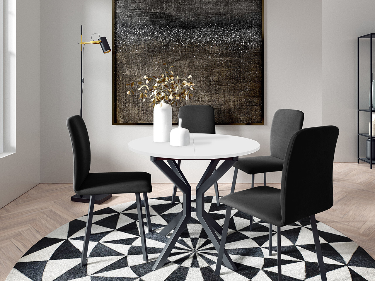 Borðstofusett Edmond 118 (Hvítur + Svartur)