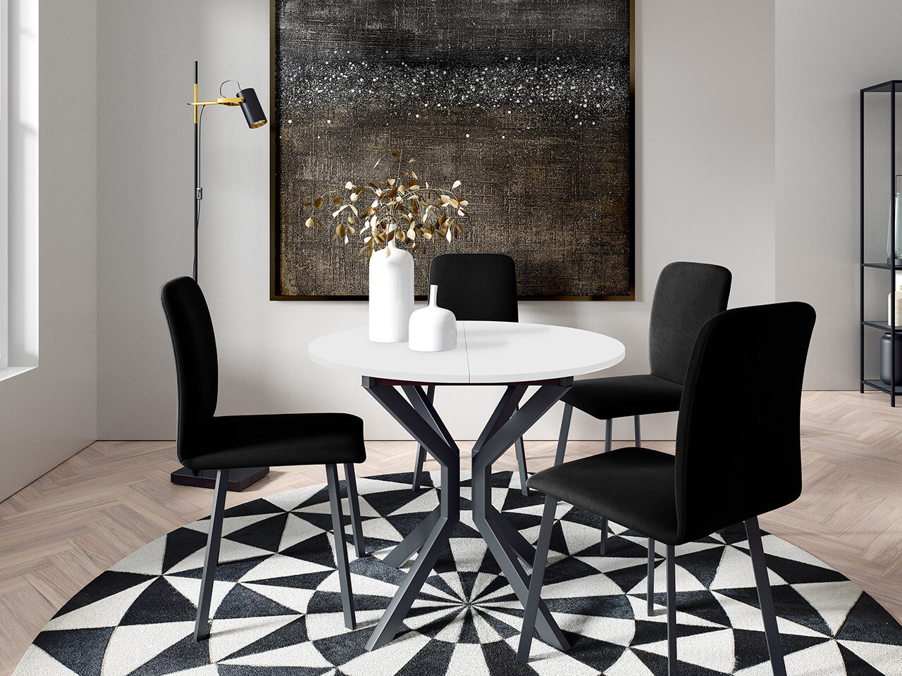Borðstofusett Edmond 118 (Hvítur + Svartur)
