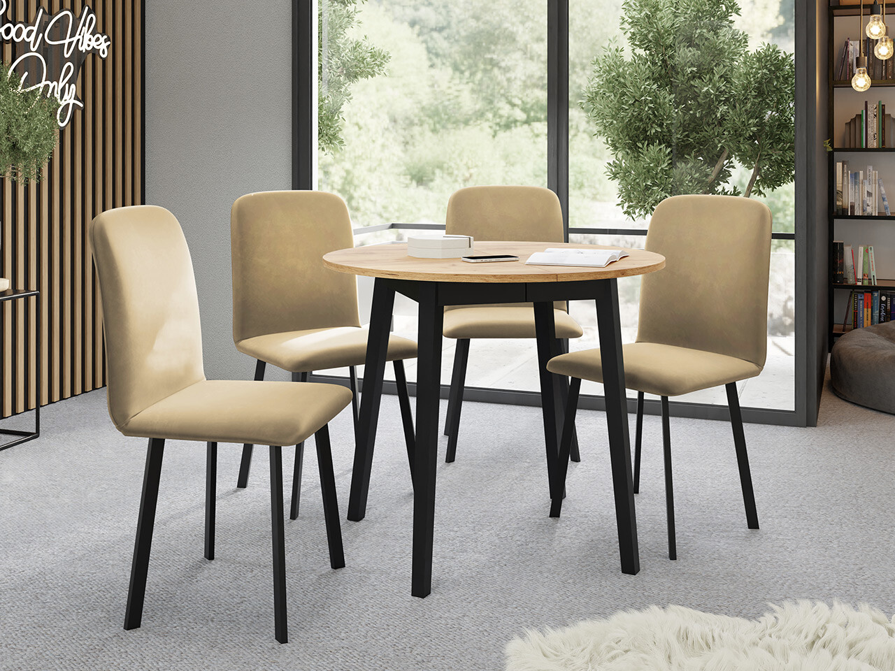 Borðstofusett Edmond 119 (Craft-gyllt eik + Svartur)
