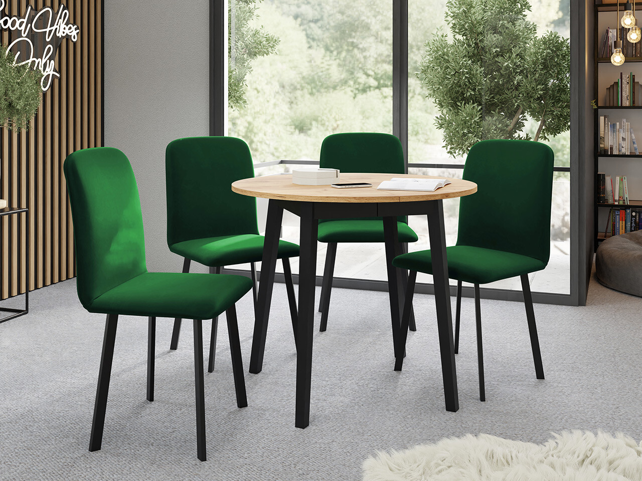 Borðstofusett Edmond 119 (Craft-gyllt eik + Svartur)