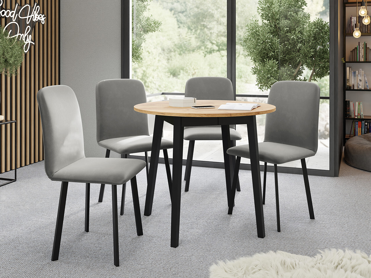 Borðstofusett Edmond 119 (Craft-gyllt eik + Svartur)