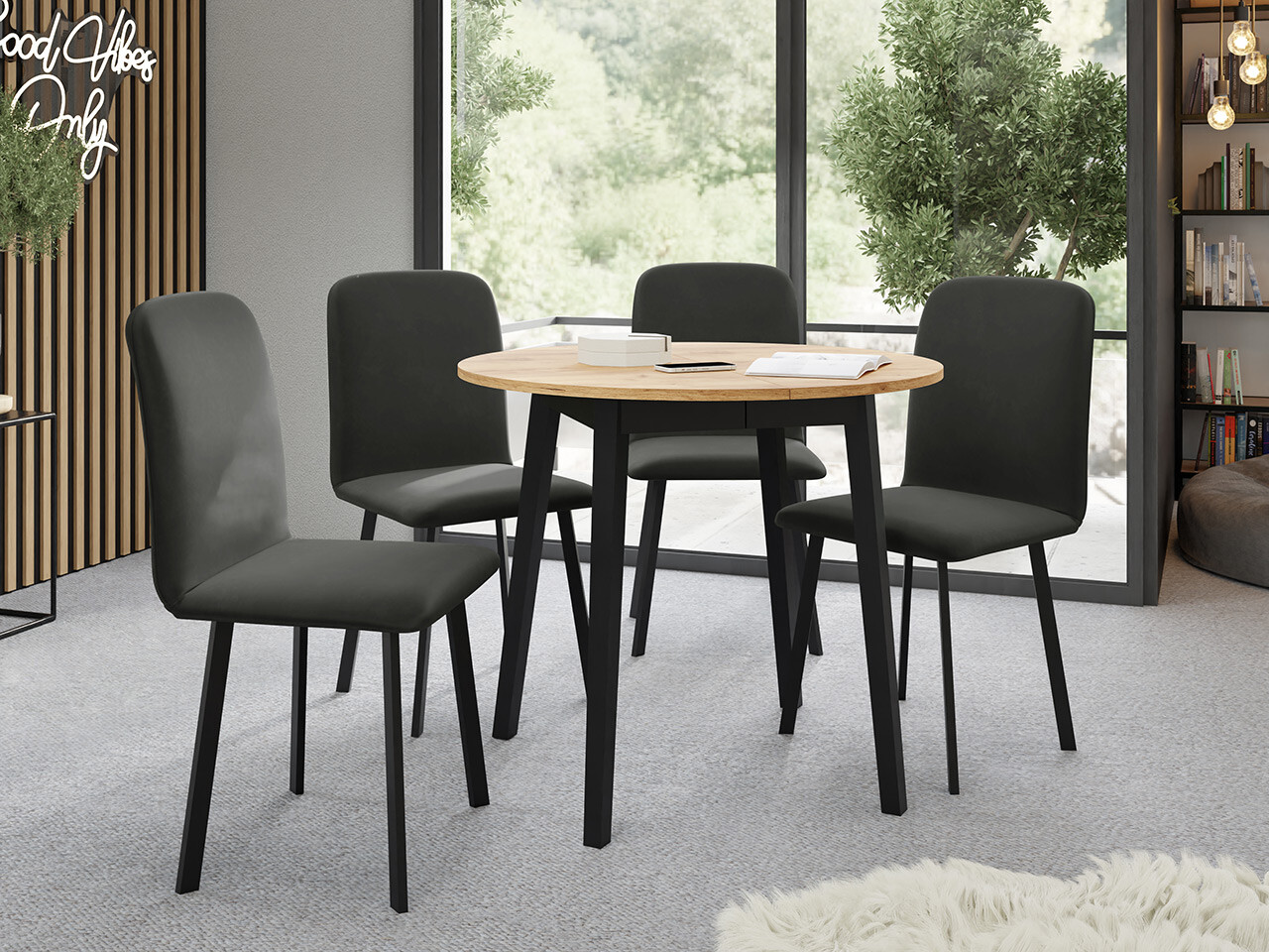 Borðstofusett Edmond 119 (Craft-gyllt eik + Svartur)