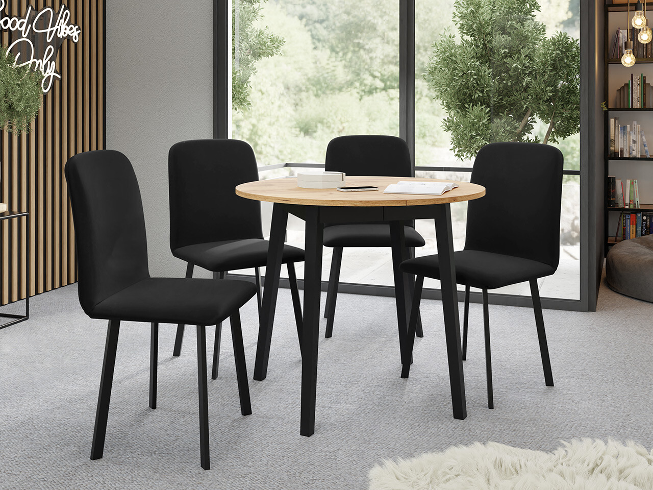 Borðstofusett Edmond 119 (Craft-gyllt eik + Svartur)