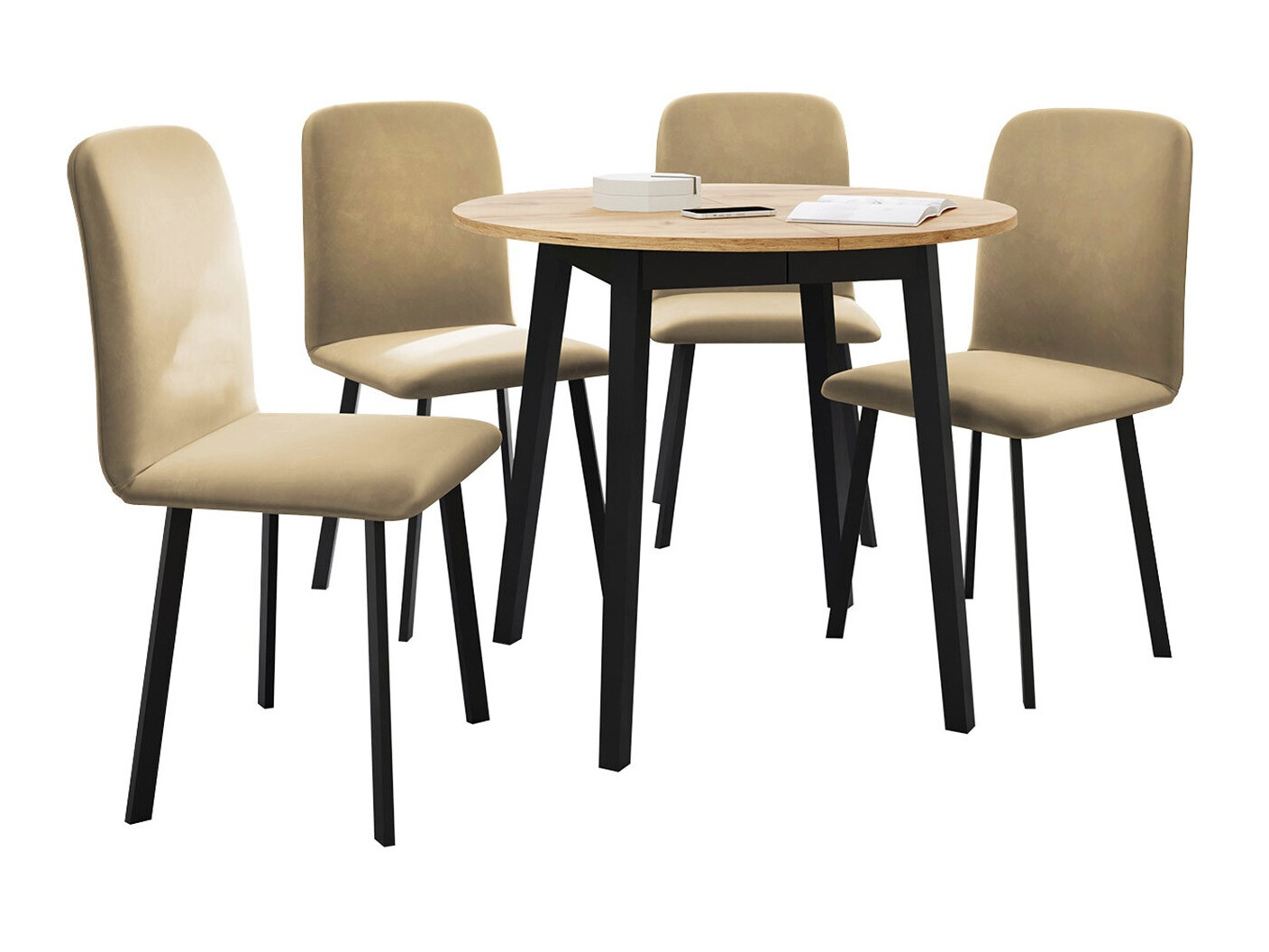 Borðstofusett Edmond 119 (Craft-gyllt eik + Svartur)