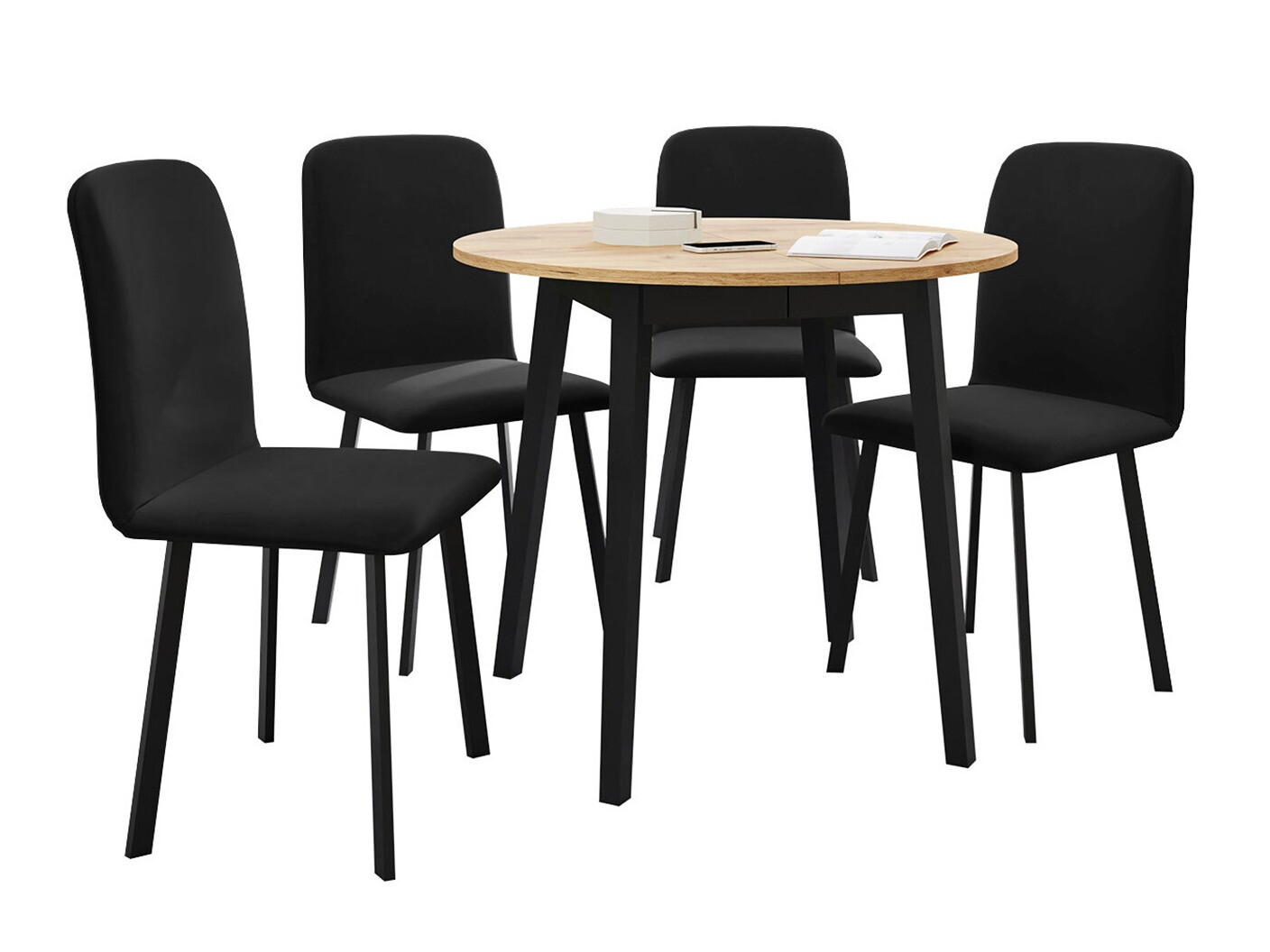 Borðstofusett Edmond 119 (Craft-gyllt eik + Svartur)