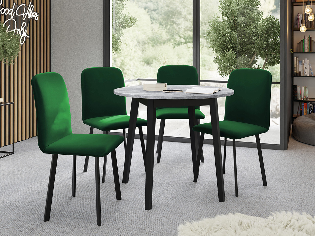 Borðstofusett Edmond 119 (Grár marmari + Svartur)