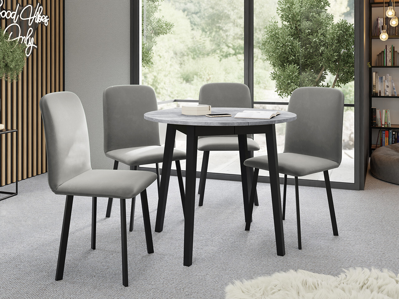 Borðstofusett Edmond 119 (Grár marmari + Svartur)