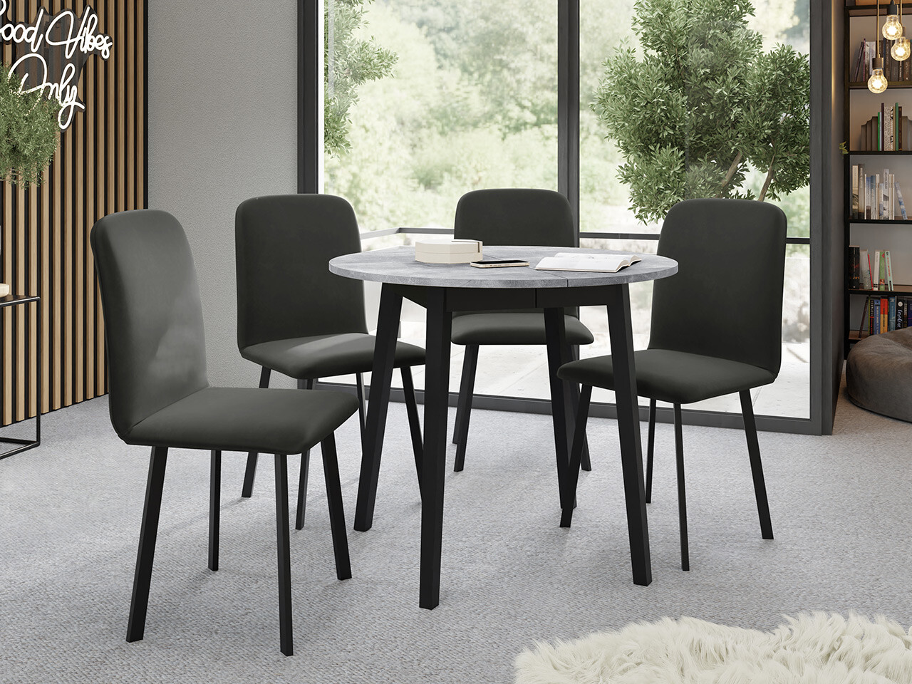 Borðstofusett Edmond 119 (Grár marmari + Svartur)