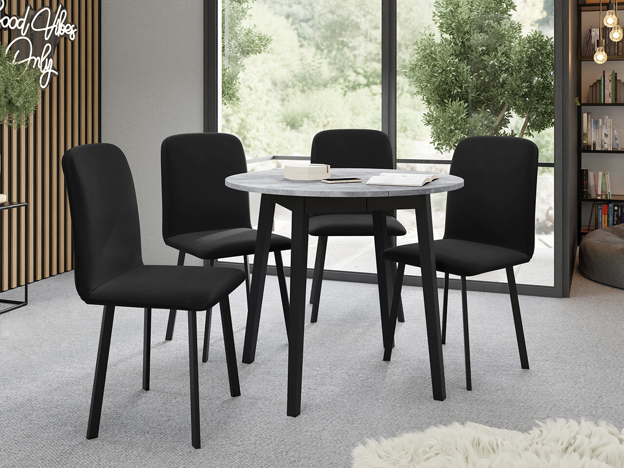 Borðstofusett Edmond 119 (Grár marmari + Svartur)