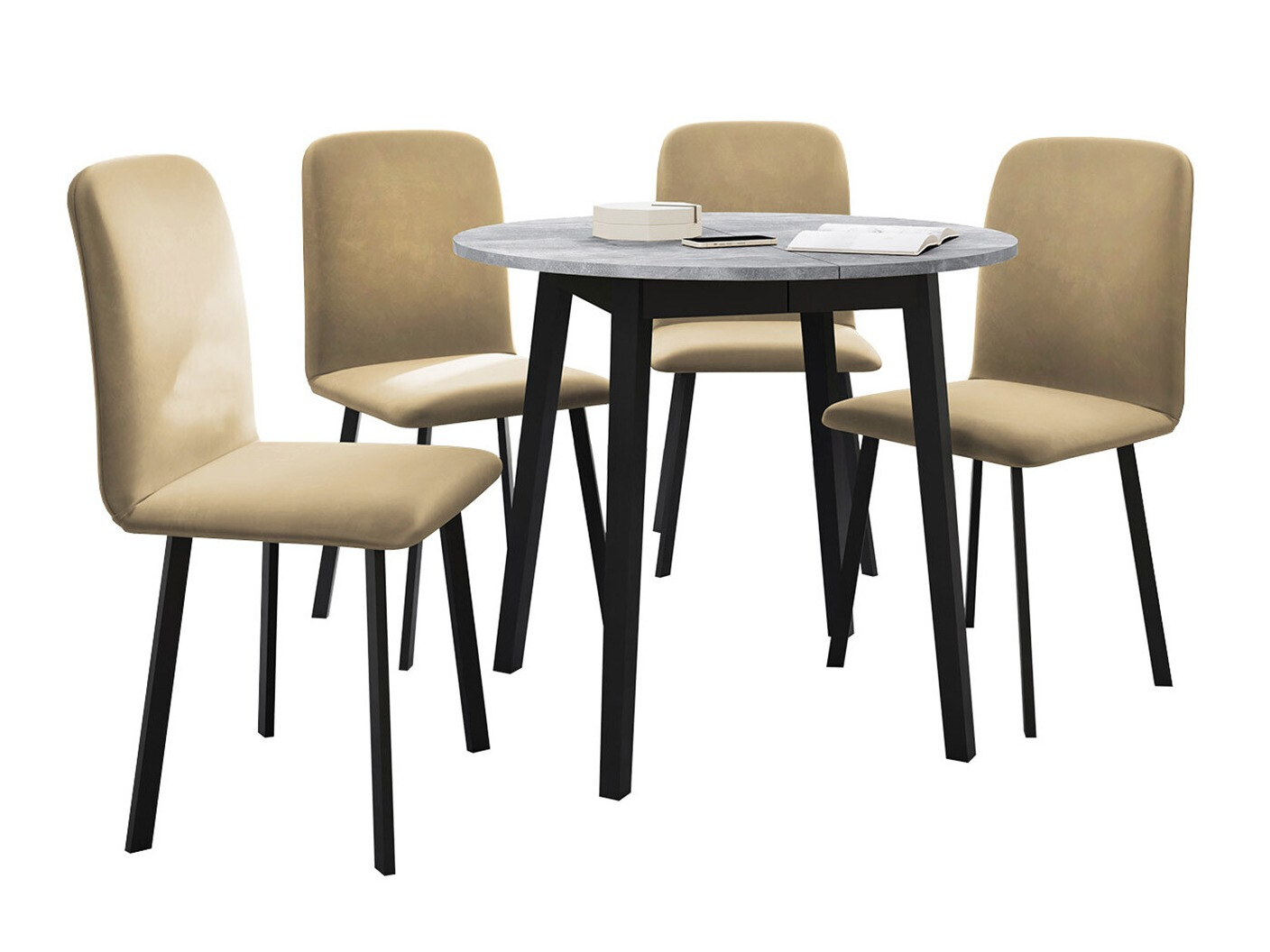 Borðstofusett Edmond 119 (Grár marmari + Svartur)