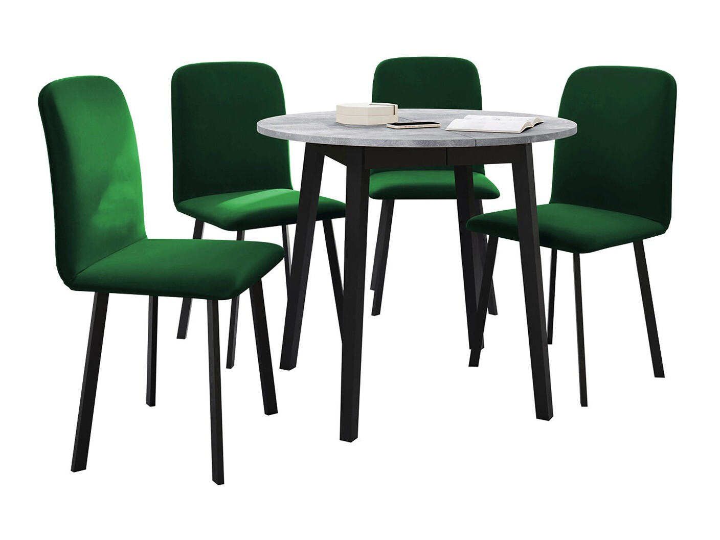 Borðstofusett Edmond 119 (Grár marmari + Svartur)
