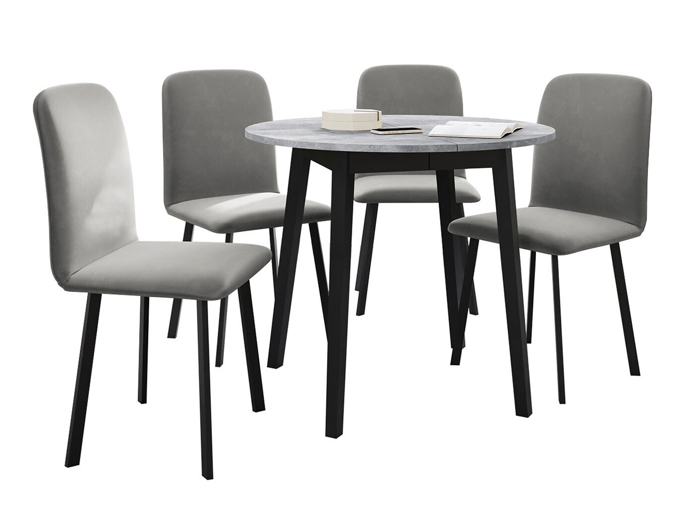 Borðstofusett Edmond 119 (Grár marmari + Svartur)