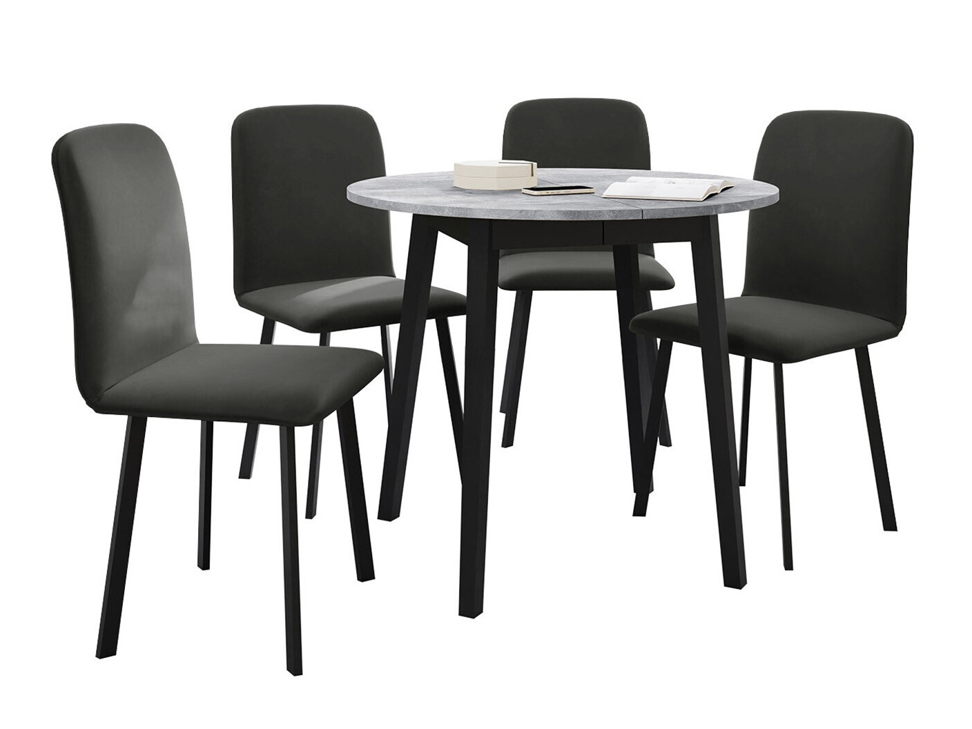 Borðstofusett Edmond 119 (Grár marmari + Svartur)