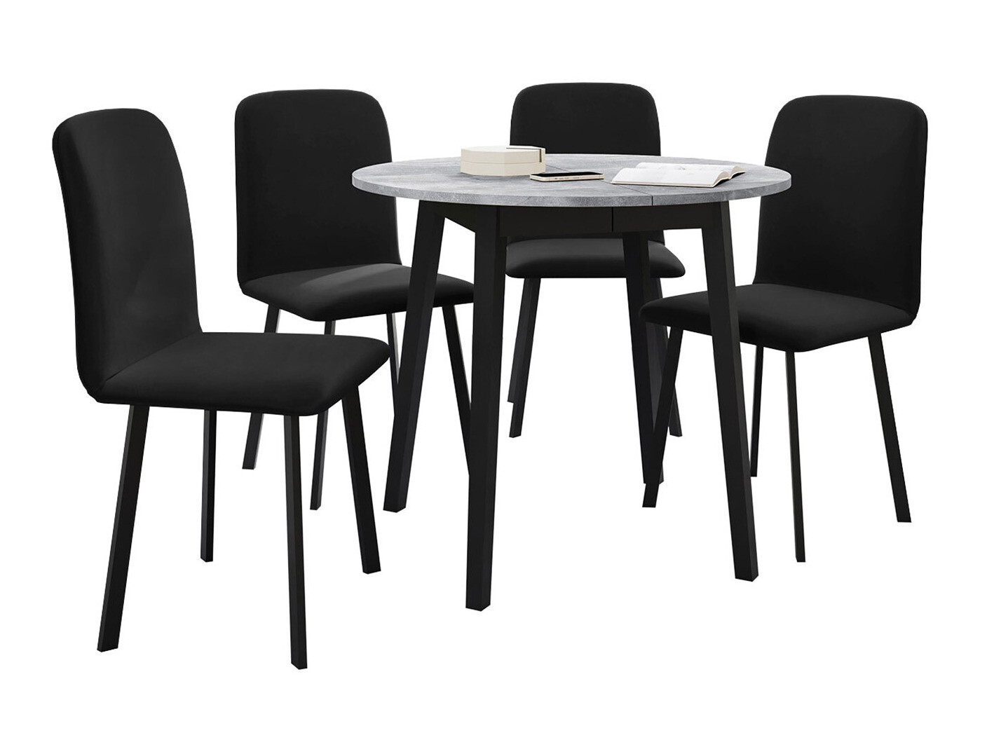 Borðstofusett Edmond 119 (Grár marmari + Svartur)