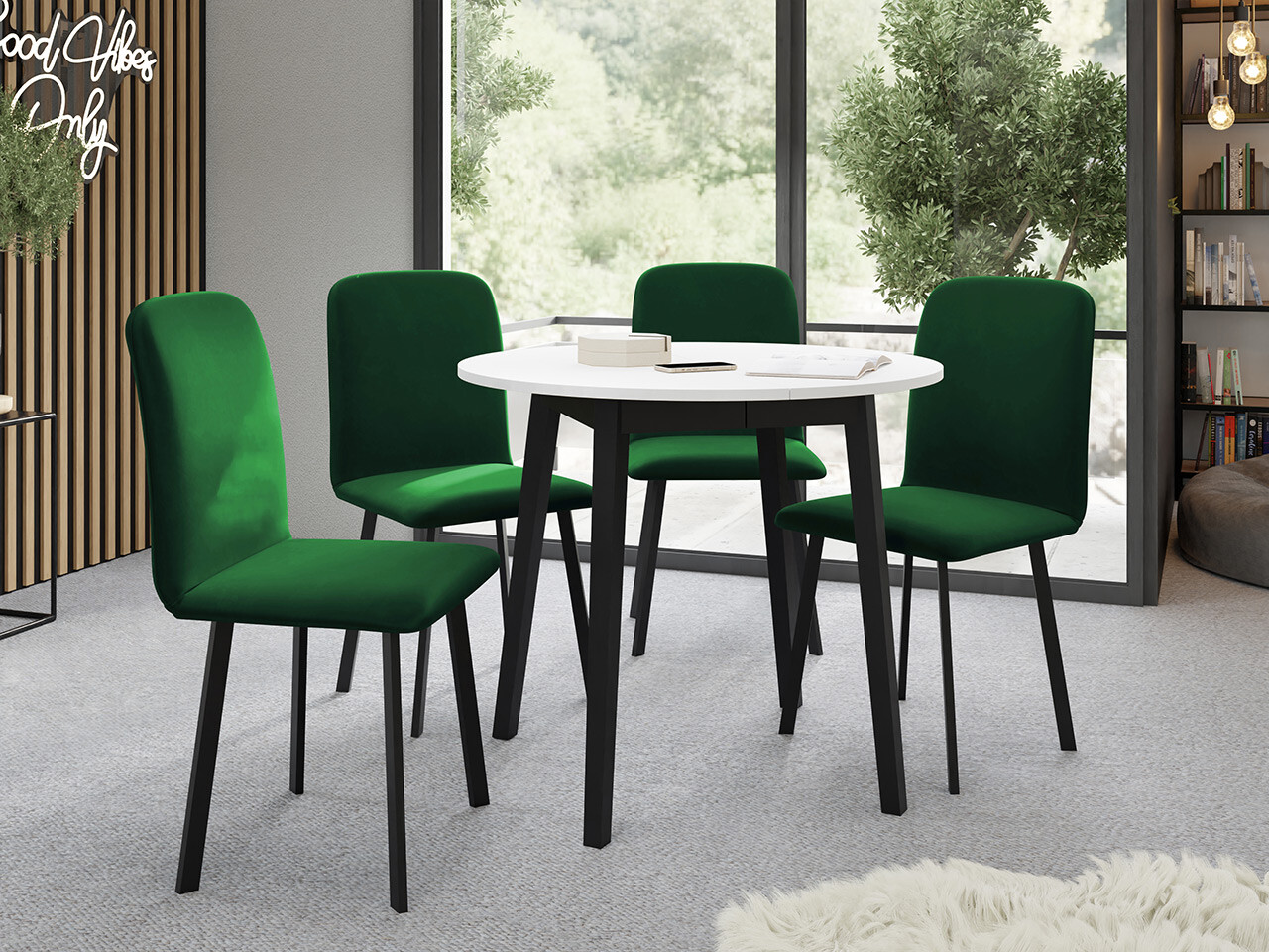 Borðstofusett Edmond 119 (Hvítur + Svartur)