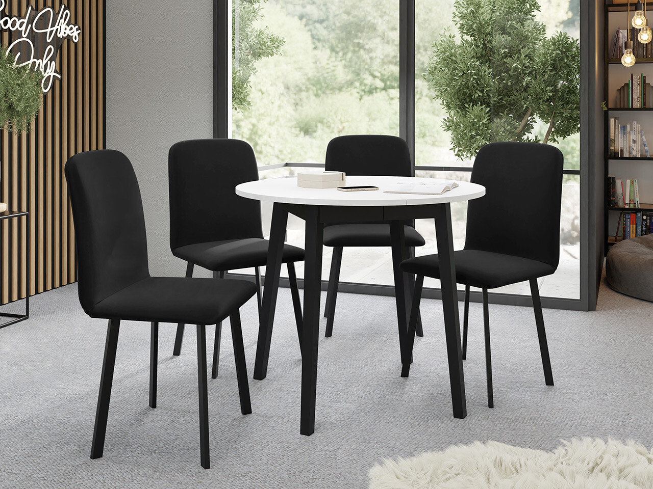 Borðstofusett Edmond 119 (Hvítur + Svartur)