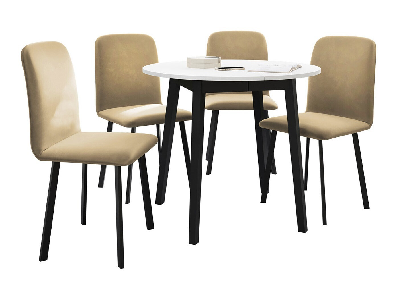 Borðstofusett Edmond 119 (Hvítur + Svartur)