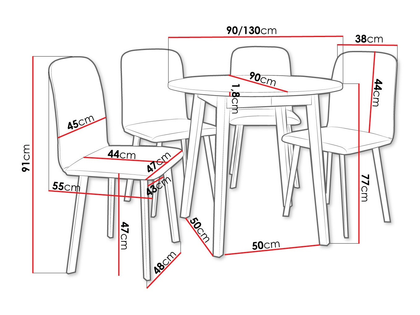 Borðstofusett Edmond 119 (Hvítur + Svartur)