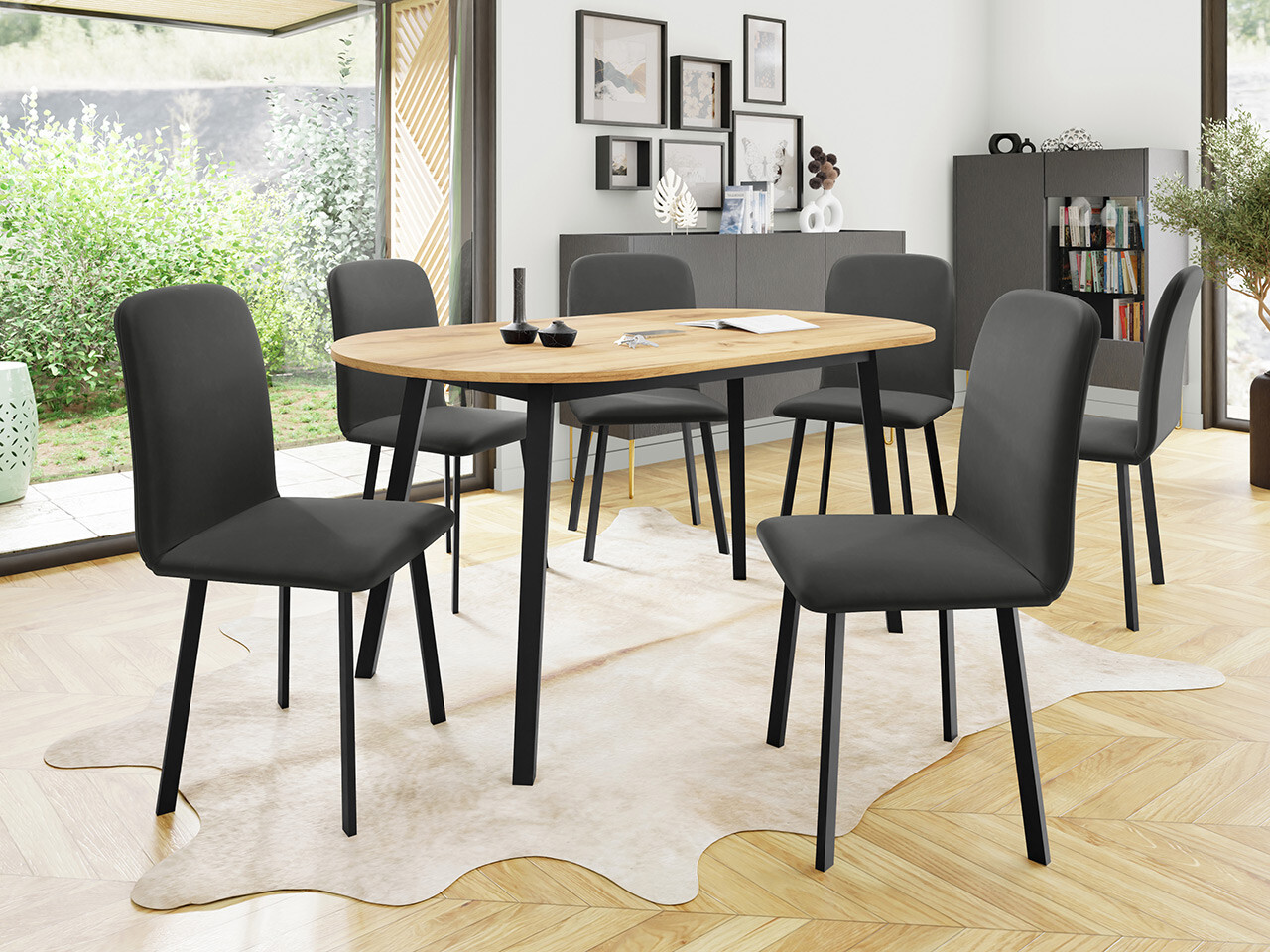 Borðstofusett Edmond 121 (Craft-gyllt eik + Svartur)