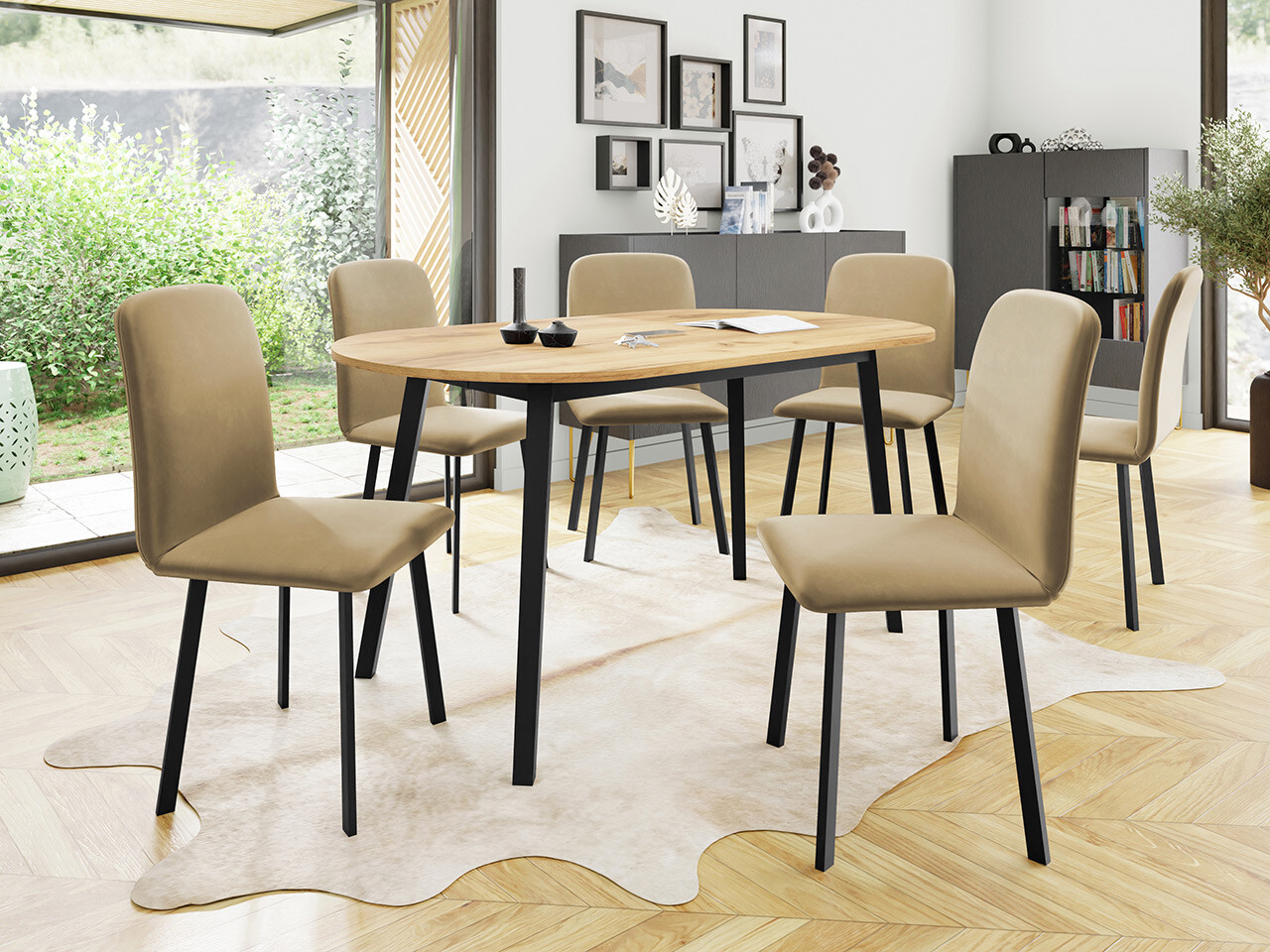 Borðstofusett Edmond 121 (Craft-gyllt eik + Svartur)