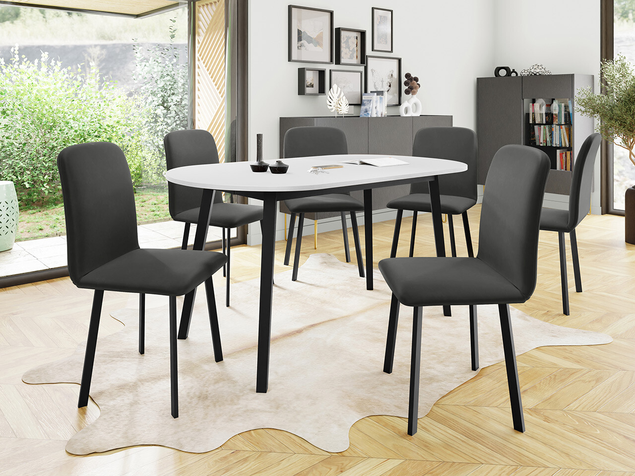 Borðstofusett Edmond 121 (Hvítur + Svartur)