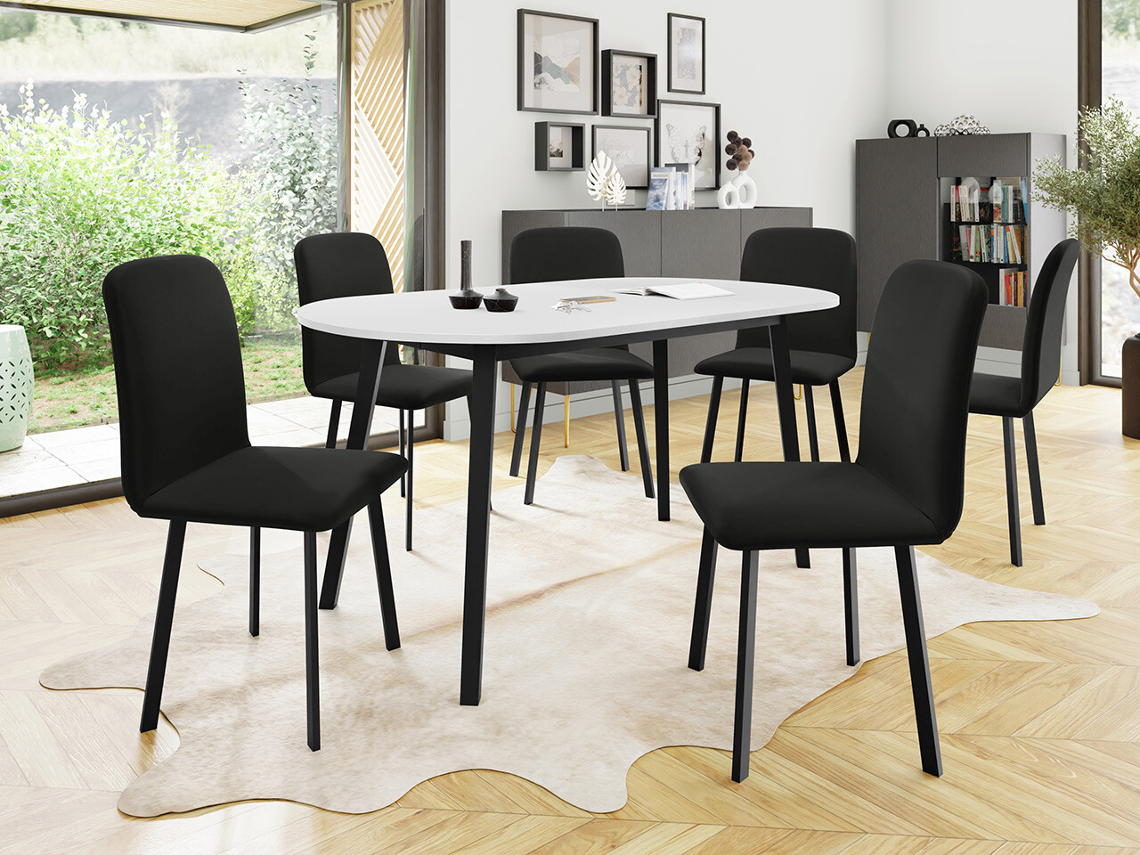 Borðstofusett Edmond 121 (Hvítur + Svartur)